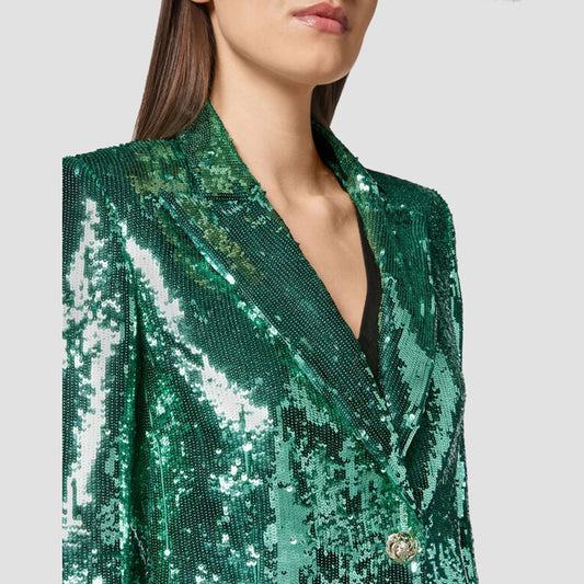 Metallic Sparkling Sequin Single Button Temperament Women's Blazer + Matching Pants Suit