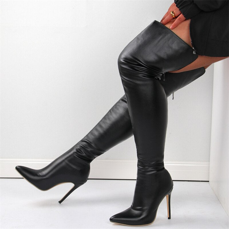 Hollow Out Ribbon Lace Up Over-the-Knee Gladiator Stiletto Heel Open Toe Boots