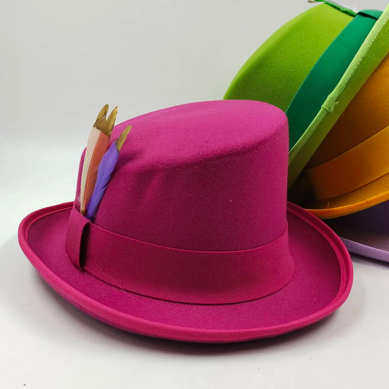 Unisex British High Feather Detail Derby Bowler Fedora Hat