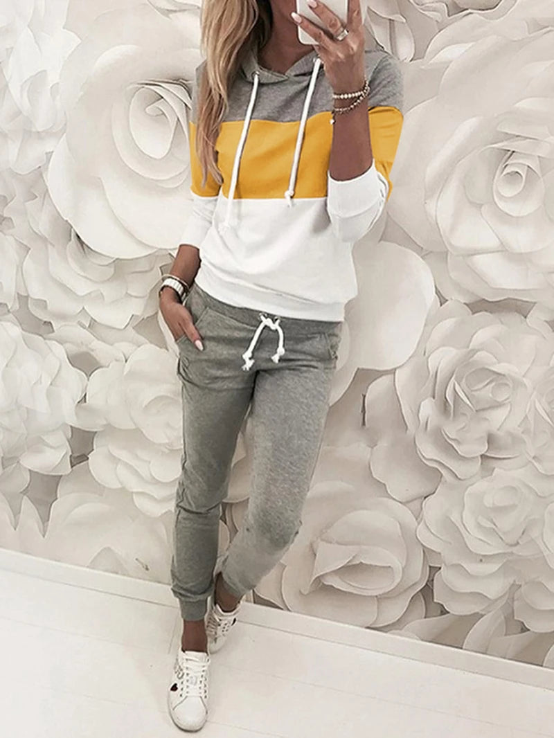 Colorblock Women's Hoodie Sweatshirt  + Matching Pants Tracksuit