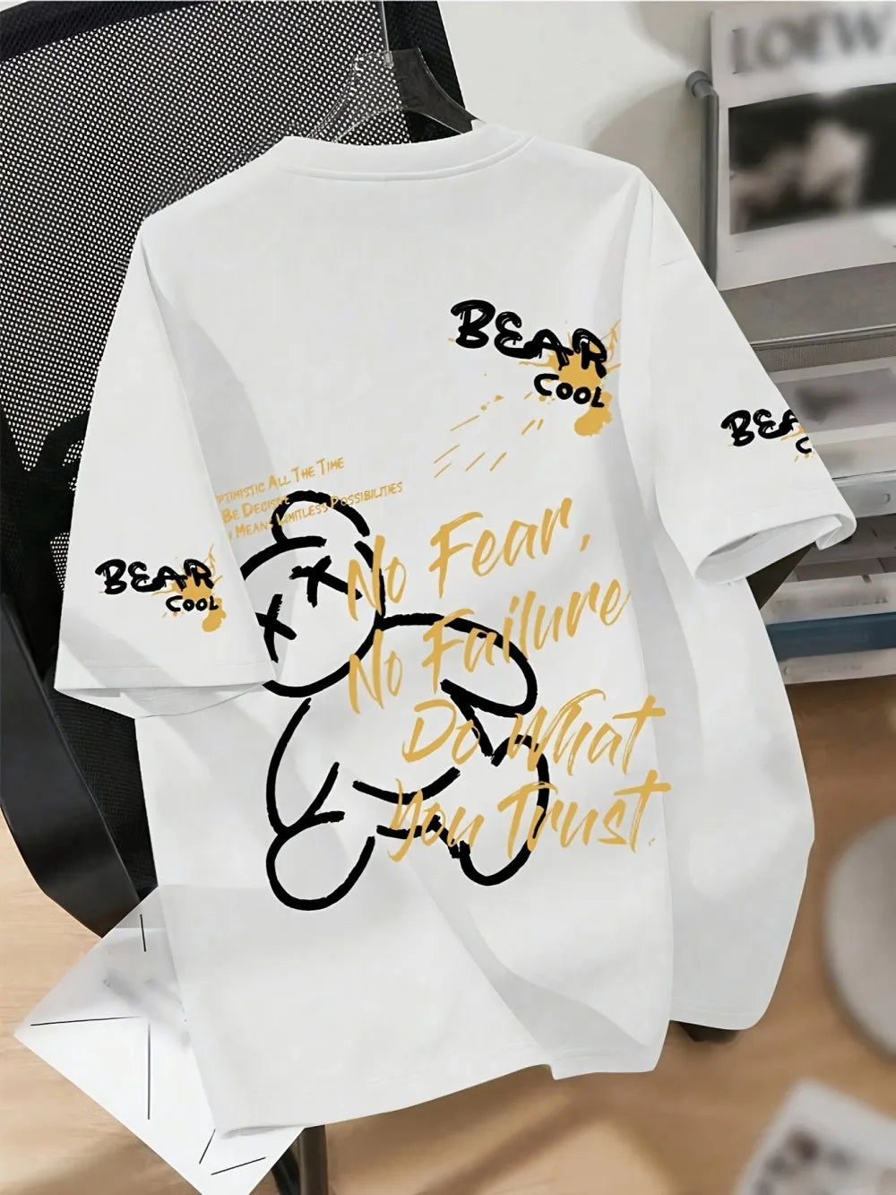 Men's Hip-Hop Cartoon Graffiti Teddy Bear Print Short Sleeve T-Shirt to 6X Big & Tall