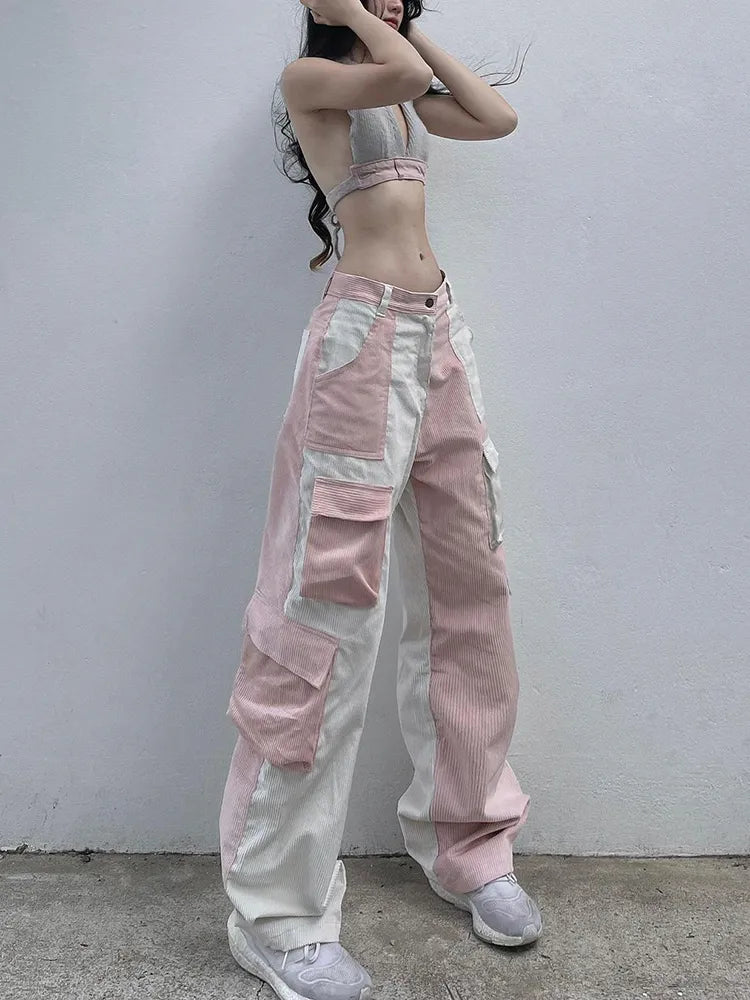 Colorblock Cargo Corduroy Baggy Contrast Patchwork Streetwear Pants