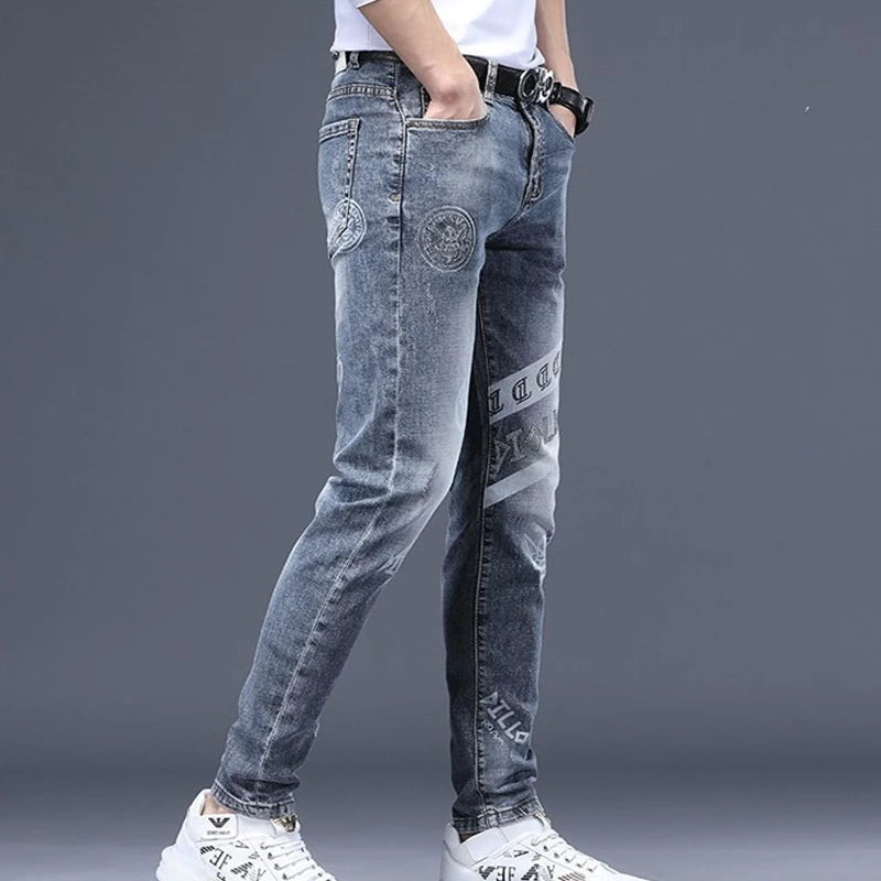 Stonewashed Faded Vintage Hip Hop Streetwear Men's Denim Jeans