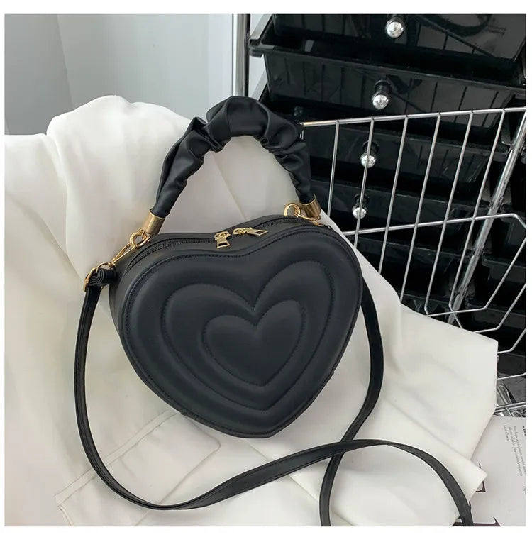 Heart Shape Small Designer Crossbody Solid PU Leather Top Handle Purse