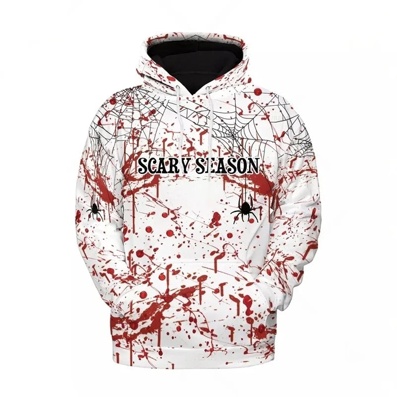 Men's Drawstring Hip-Hop 3D Blood Print Halloween Long Sleeve Hoodie Sweatshirts to 5X Big & Tall - 14 Patterns