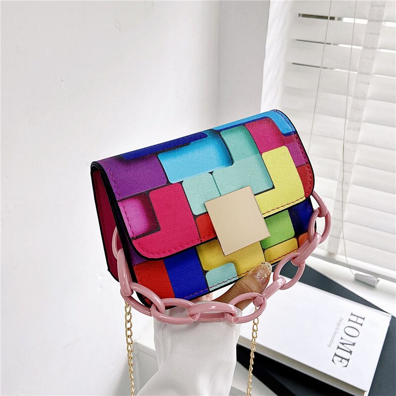 Rainbow Colorblock Luxury Messenger Small Square Purse