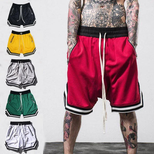 Men's Basketball Quick Dry Drawstring Mesh Gym Shorts w/ Zipper Pockets