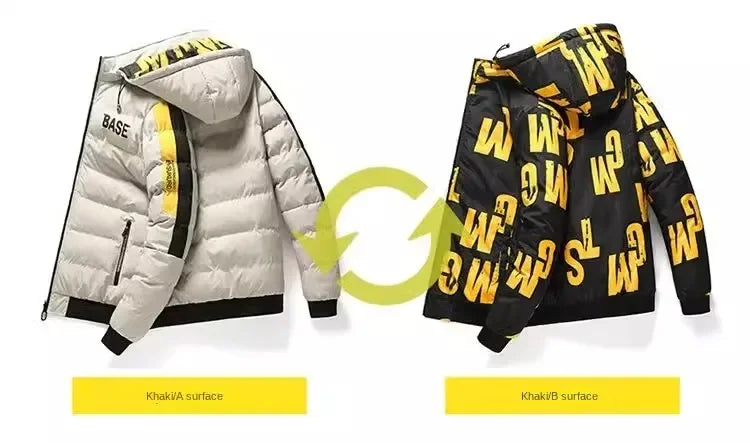 Men's Ribbed Reversible Cotton Padded Thick Puffer Bomber Down Jacket w/ Removable Hood to 5X Big & Tall