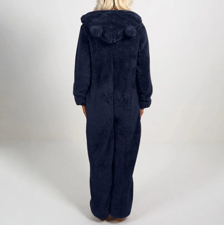Faux Fur Fleece Women's Onesie Zipper Hoodie Teddy Jumpsuit
