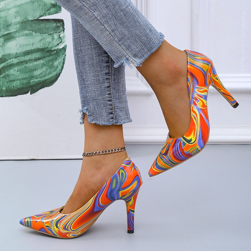 Graffiti Shallow Mouth Pointed Toe Pumps