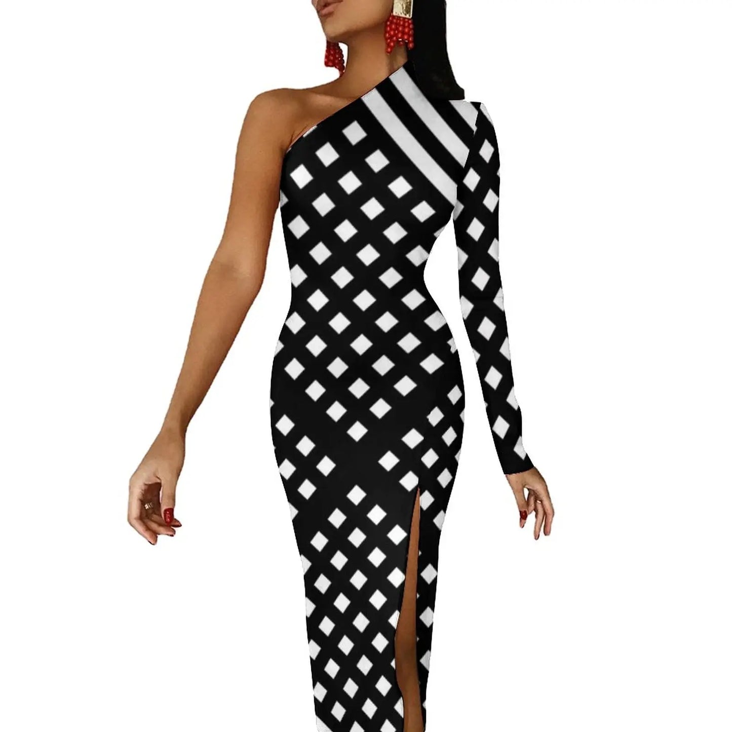 Striped/Rainbow Striped/American Flag Print One Sleeve Asymmetrical Bodycon Midi Dresses