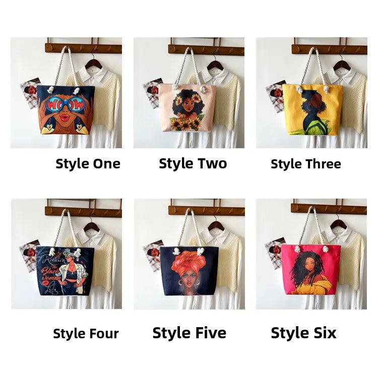 Black African Woman 3D Canvas Print Women's Single Shoulder Large Capacity Tote Bags