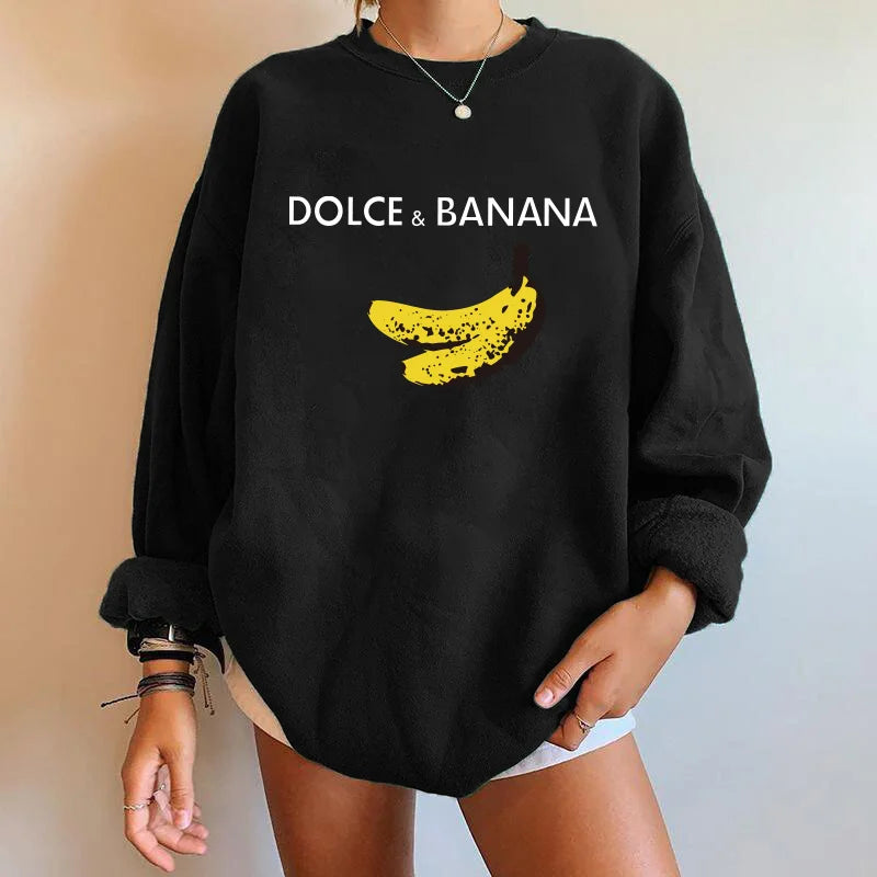 "DOLCE & BANANA" Streetwear O-Neck Long Sleeve Drop Shoulder Loose Women's Sweatshirt