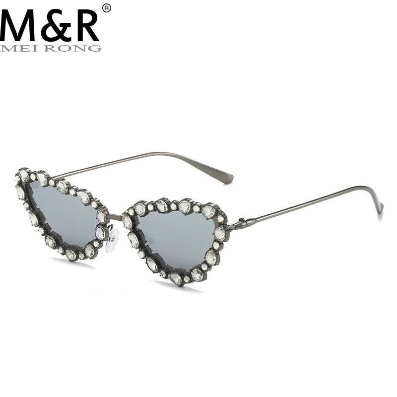 Vintage Crystal  Lightweight Alloy Cat-Eye Eye Rhinestone Shiny Clear Frame UV400 Women's Sunglasses