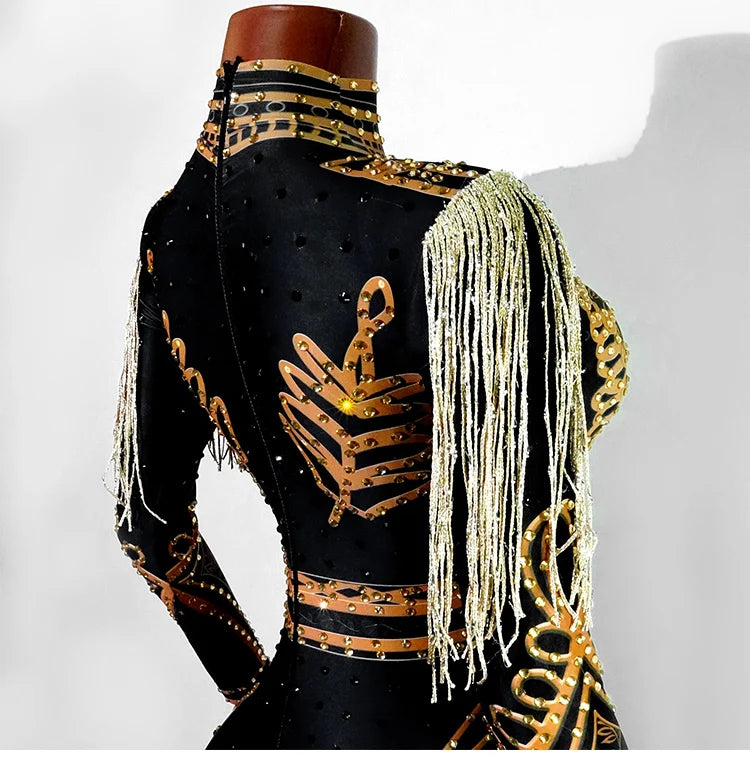 Luxury Rhinestone Fringe Bodysuit Sparkly Sequin Leotard Women Stage Performance Wear Drag Queen Costume Nightclub GOGO Dance Ou