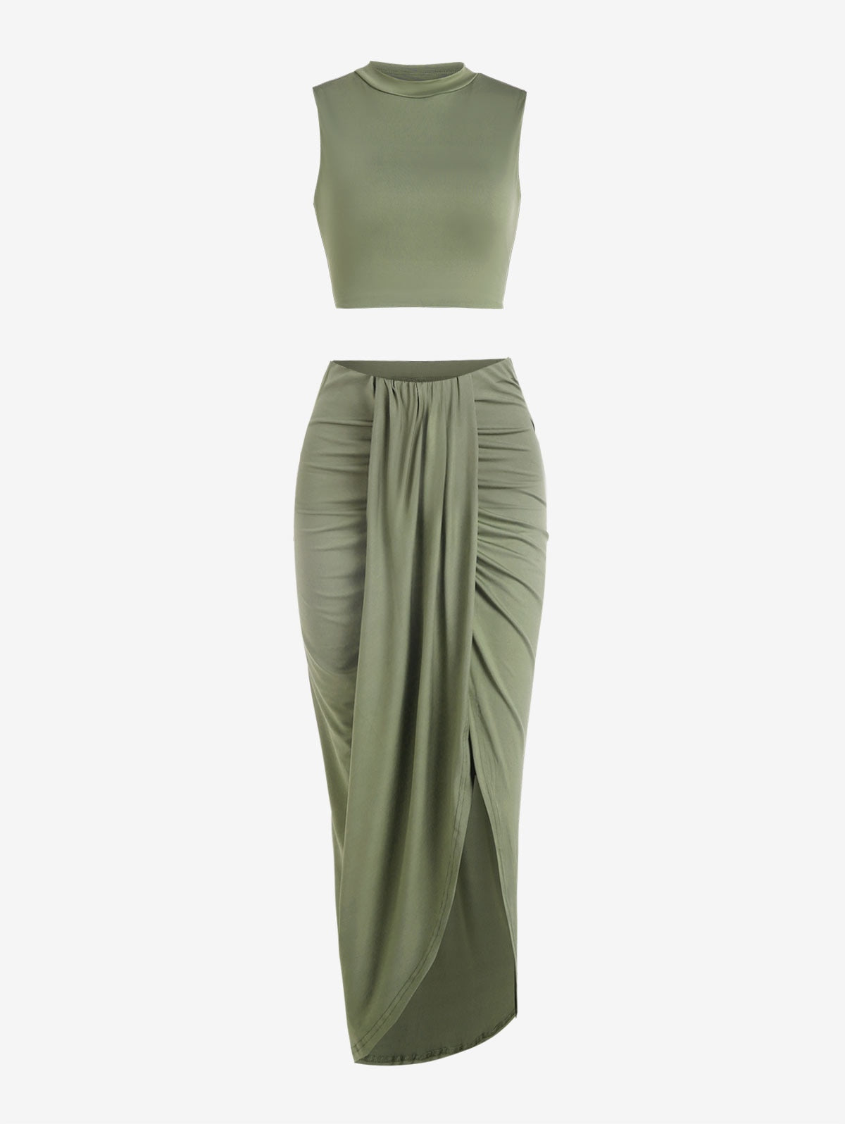 Sleeveless Crop Tank Top + Side Slit Twist Skirt 2-Piece Set