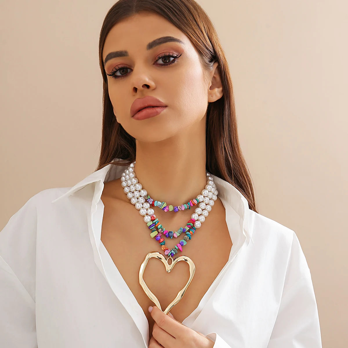 Big Love Heart Pendant Necklace Multilayer Choker