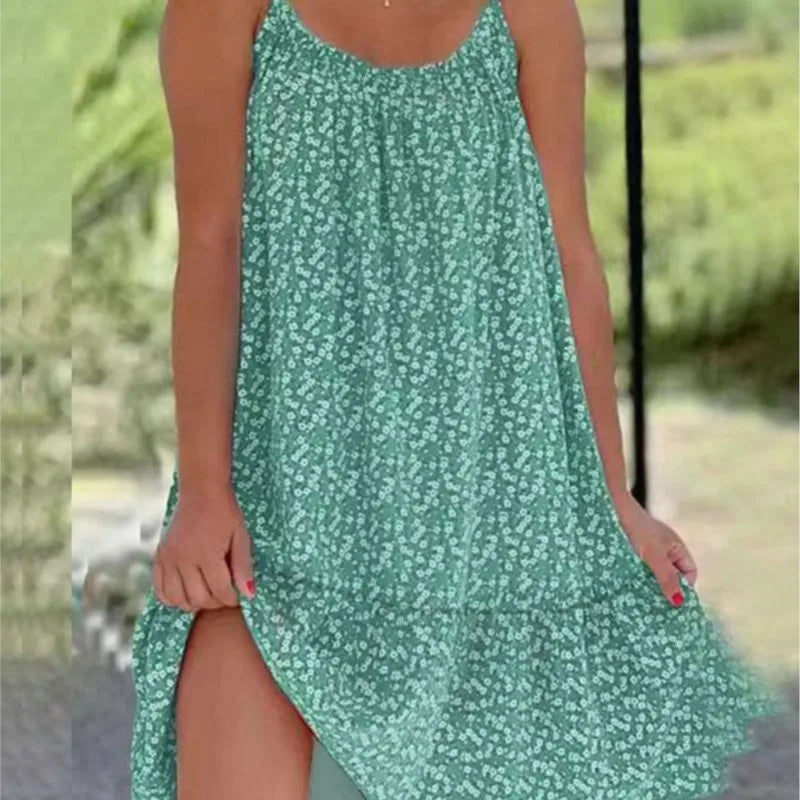 Fragmented Flowers Sleeveless U-Neck Strap Mini Sundress to 5X