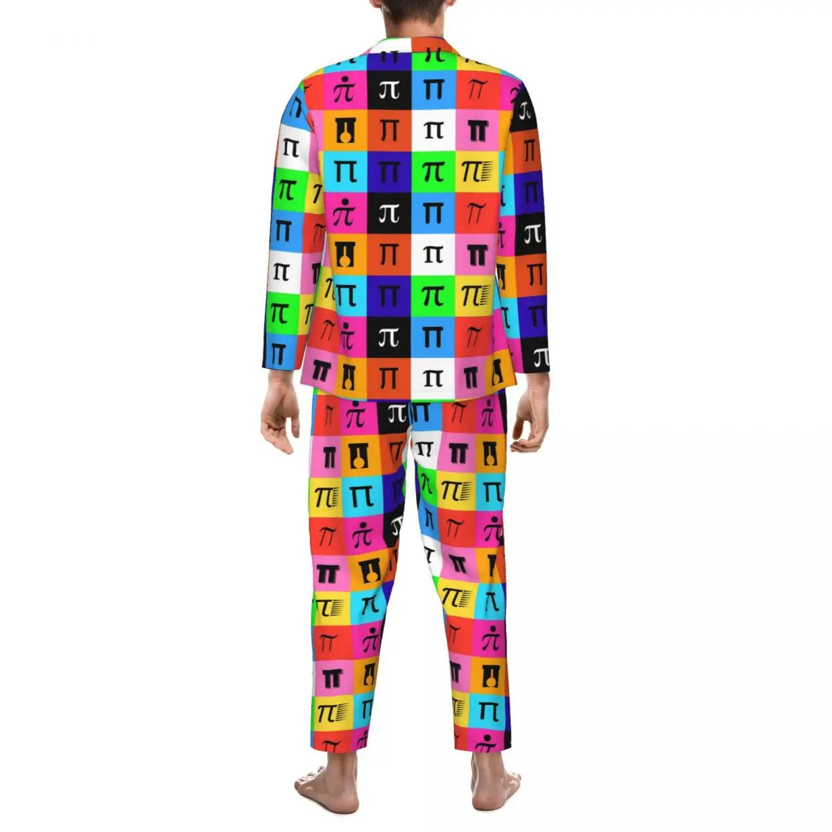 Colorblock Pajamas Men Happy Pi Day Warm Bedroom Sleepwear Spring 2 Pieces Casual Loose Oversize Graphic Pajama Set