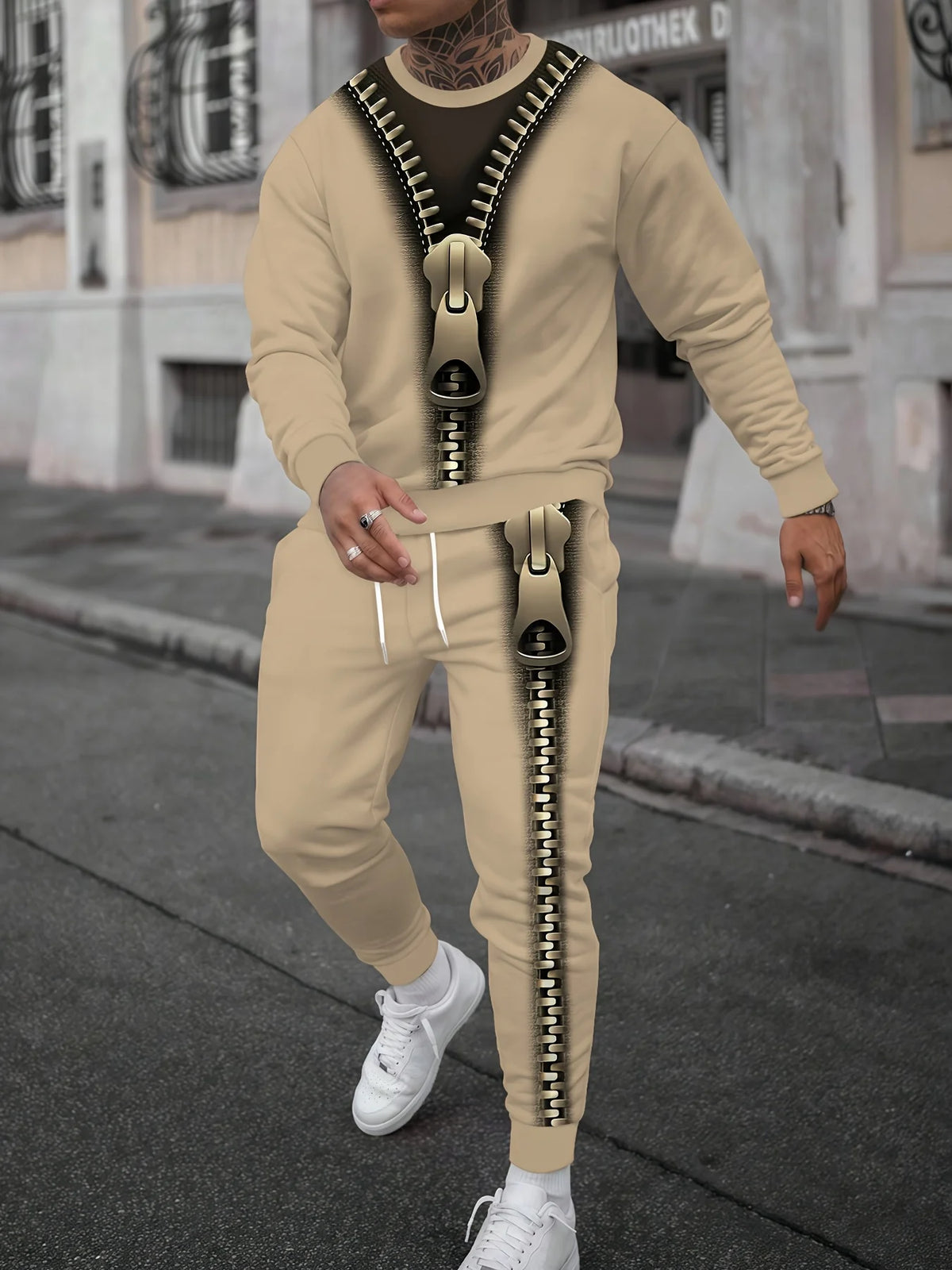 Men's Hip-Hop Rainbow/Gradient/Colorblock/Plaid Checker Print Long Sleeve T-Shirt + Pants Sportswear 2-Piece Set