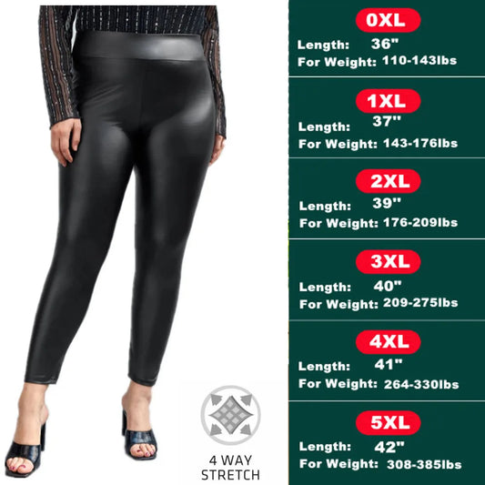 Faux Leather Plus Size Stretch Spandex Tummy Control Leggings to 7X