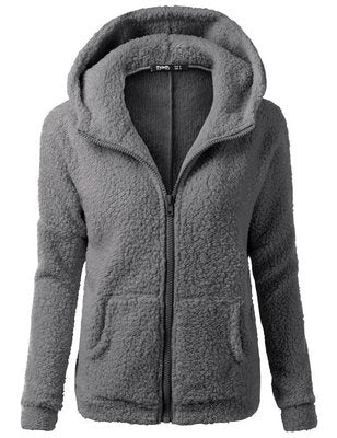 Fleece Soft Hooded Zipper Solid Lightweight Women's Jacket