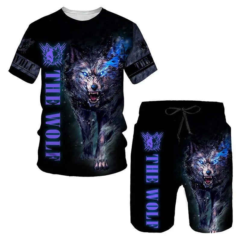 "The King" Lion 3D Graphic Men's Short Sleeve T-Shirt + Shorts 2-Piece Sets