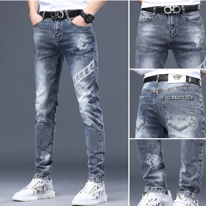 Stonewashed Faded Vintage Hip Hop Streetwear Men's Denim Jeans