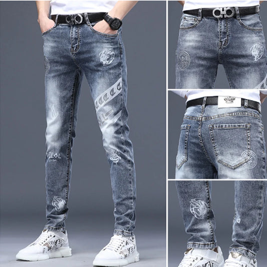 Stonewashed Faded Vintage Hip Hop Streetwear Men's Denim Jeans