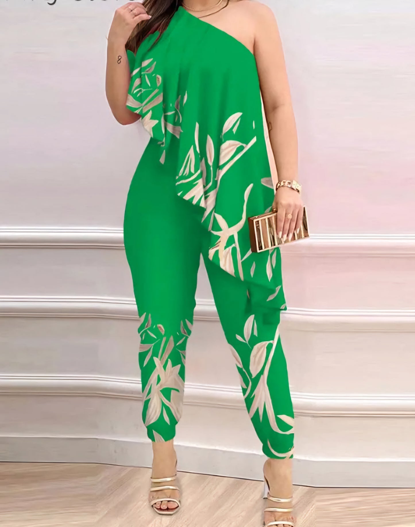 Solid/Printed One Shoulder Asymmetrical Ruffled Party Jumpsuit