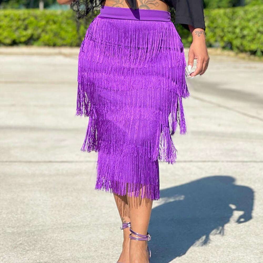 High Waist Tassels Midi Flapper Skirt to 4X