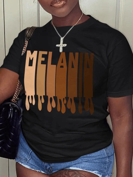 "Melanin" Letter Print Women's T-Shirts to 4X