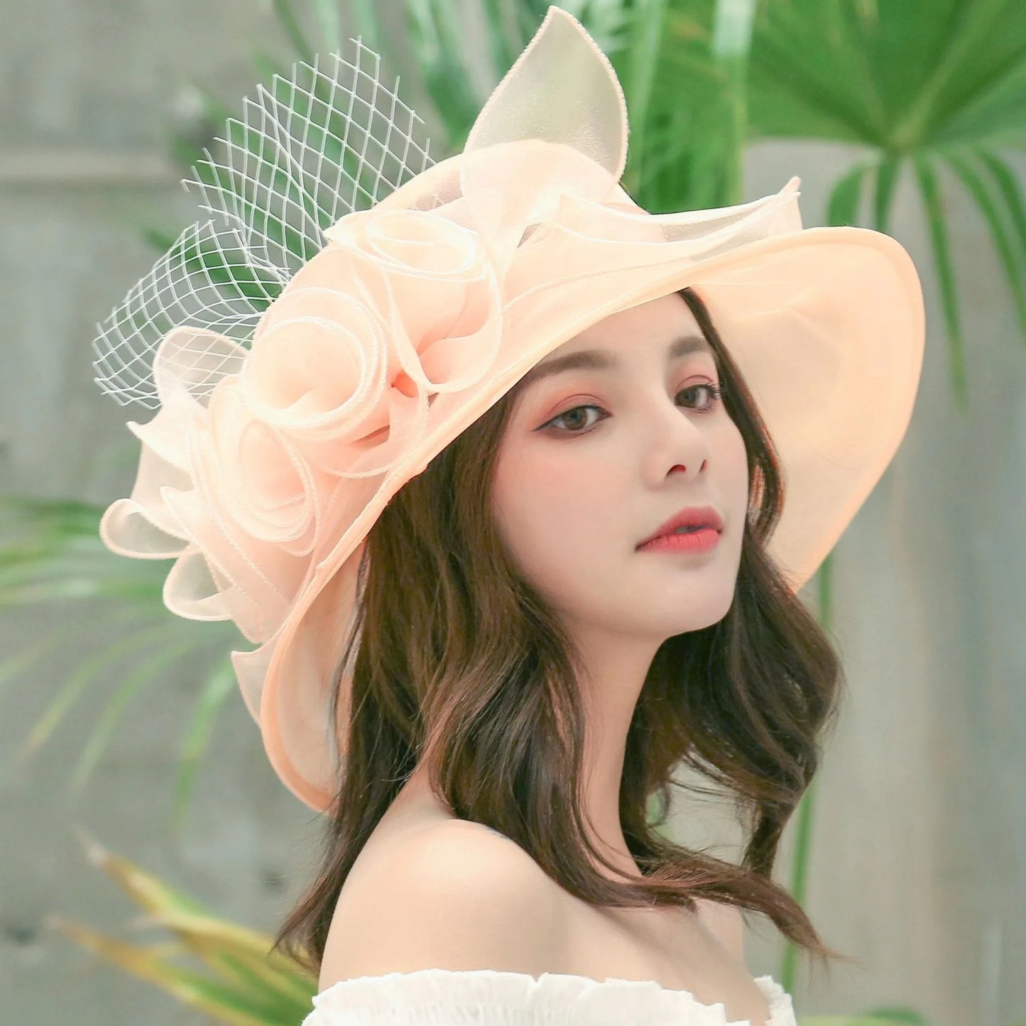 Oversized Organza Floral Bow Detail Wide Brim Kentucky Derby/Church/Wedding Fedora Hat