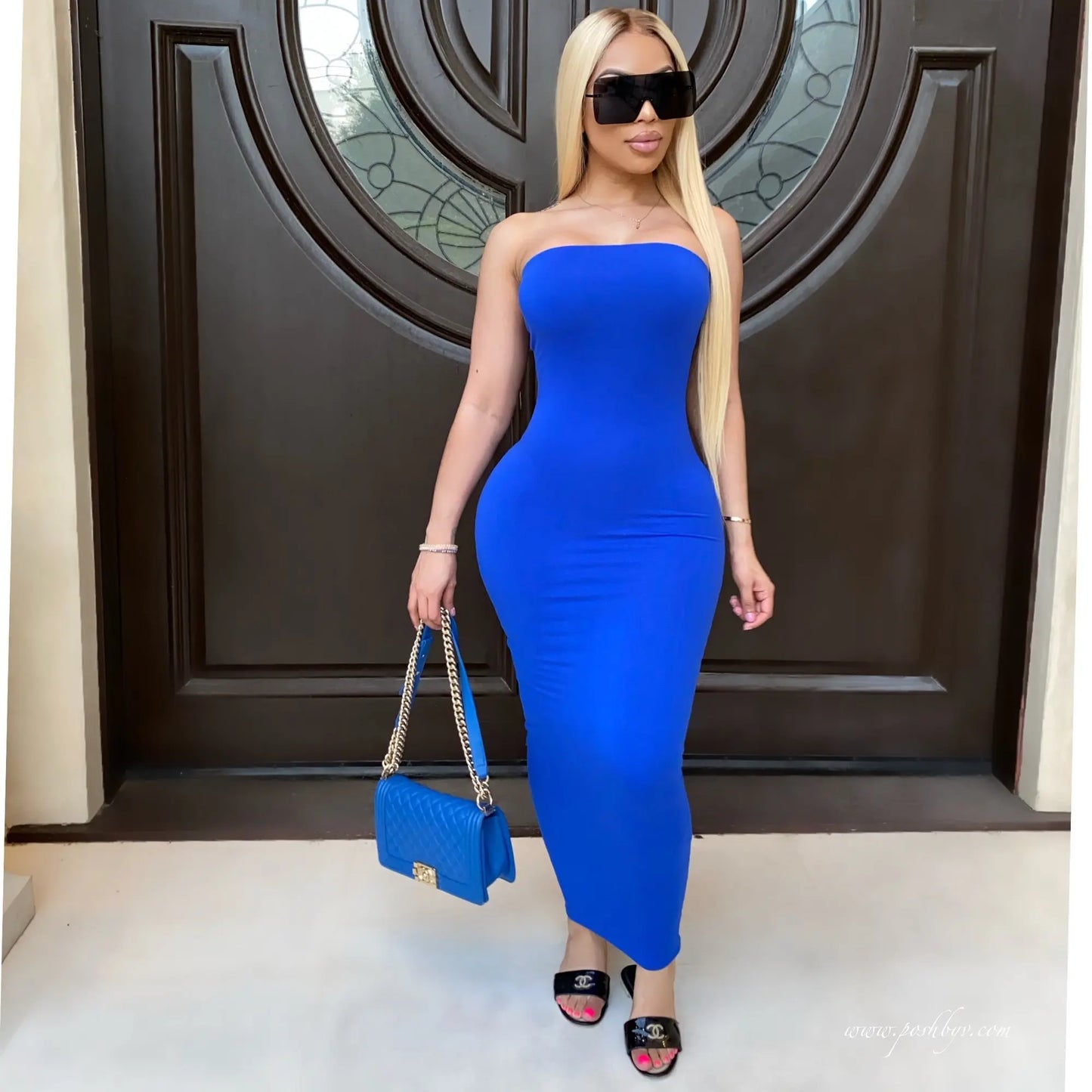 Sleeveless Solid Color Tube Maxi Dress Dress