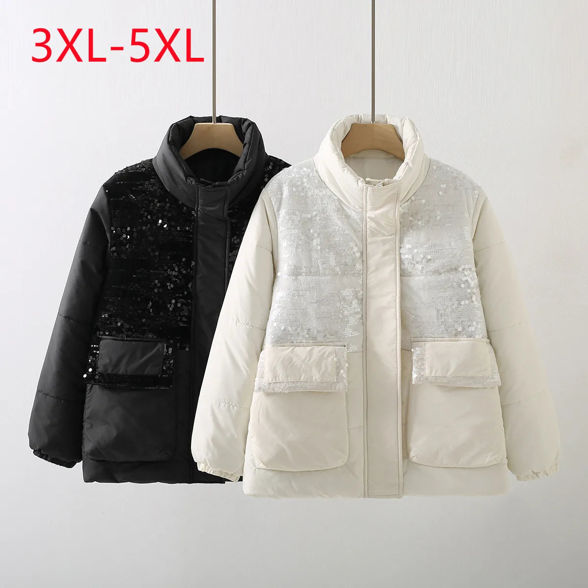 Sequin Solid Plus Size Women's Quilted Jacket to 5X