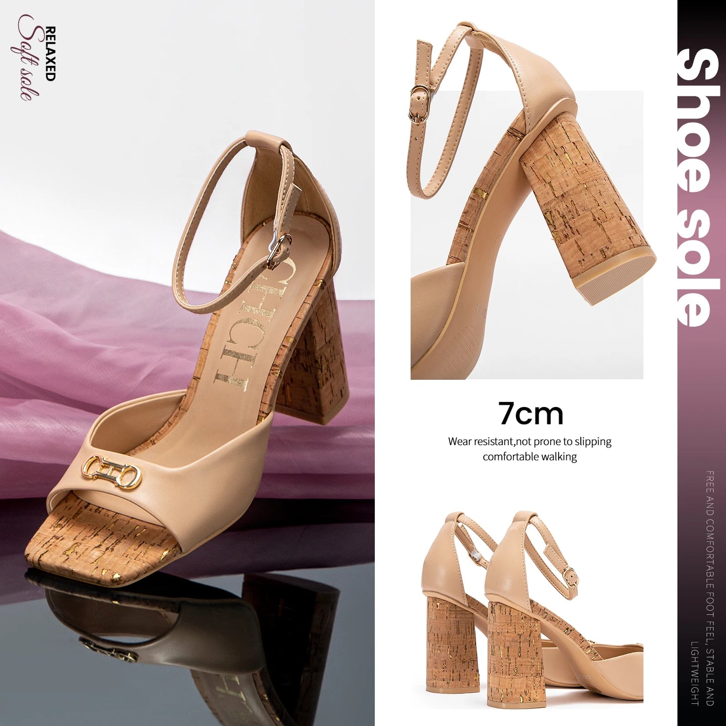 Monogram/Solid Pattern Open Square Toe Design Women's Platform Heel Sandals