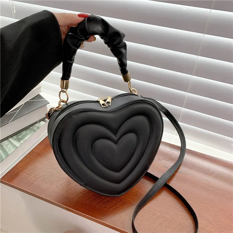 Heart Shape Small Designer Crossbody Solid PU Leather Top Handle Purse