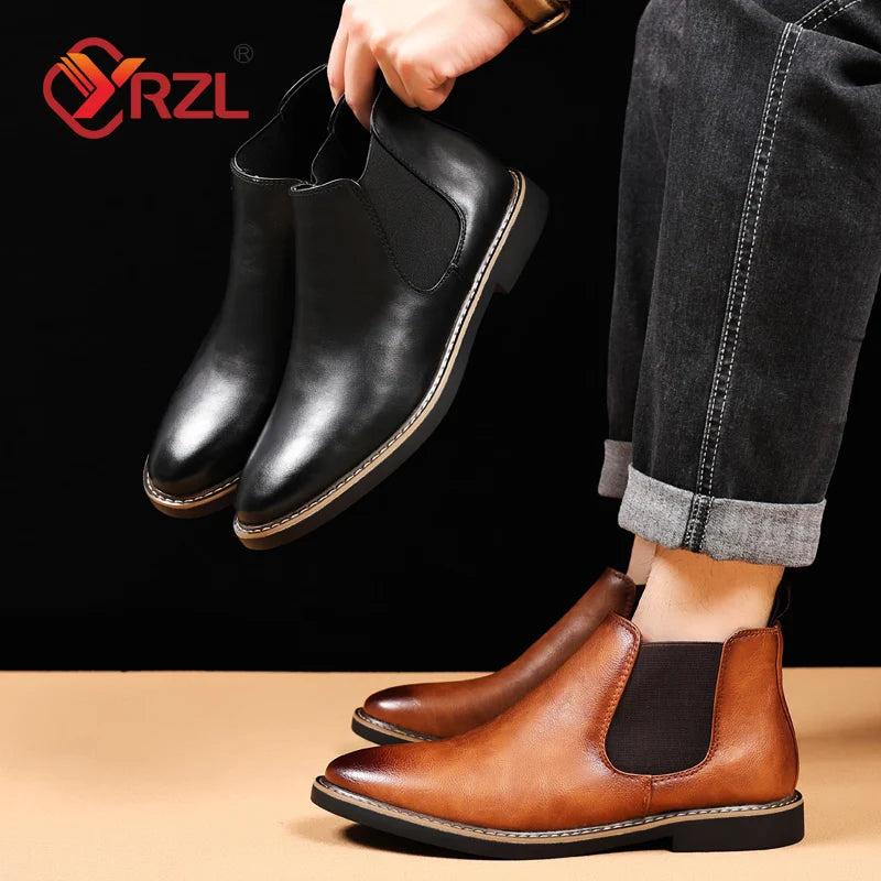 Men's Chelsea Retro PU Leather Solid Ankle Boots