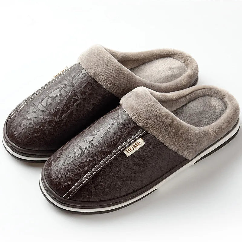 Men's Indoor PU Leather Waterproof House Slippers