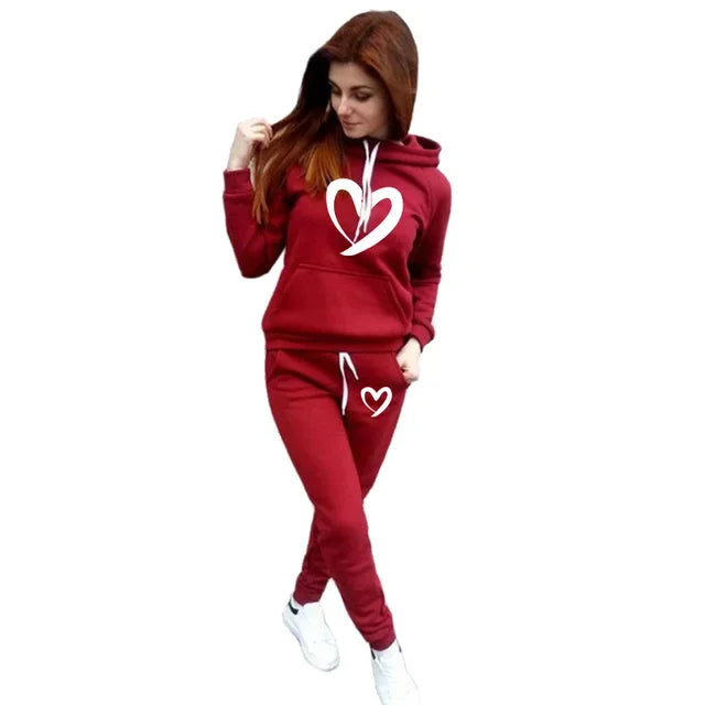 Heart Print Hoodie Sweatpants Ladies Plus Size Tracksuit to 4X