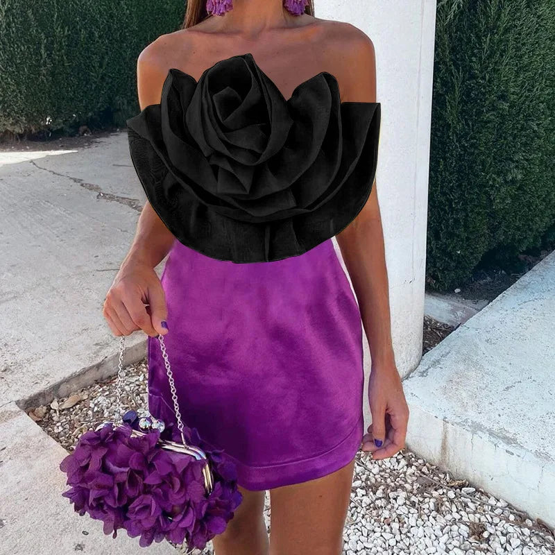 3D Flower Crop Strapless Club Top