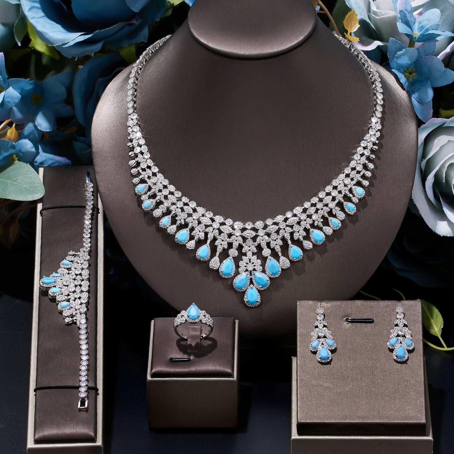 Tassel Rhinestone Water Drop Women's African 4-Piece Jewelry Set