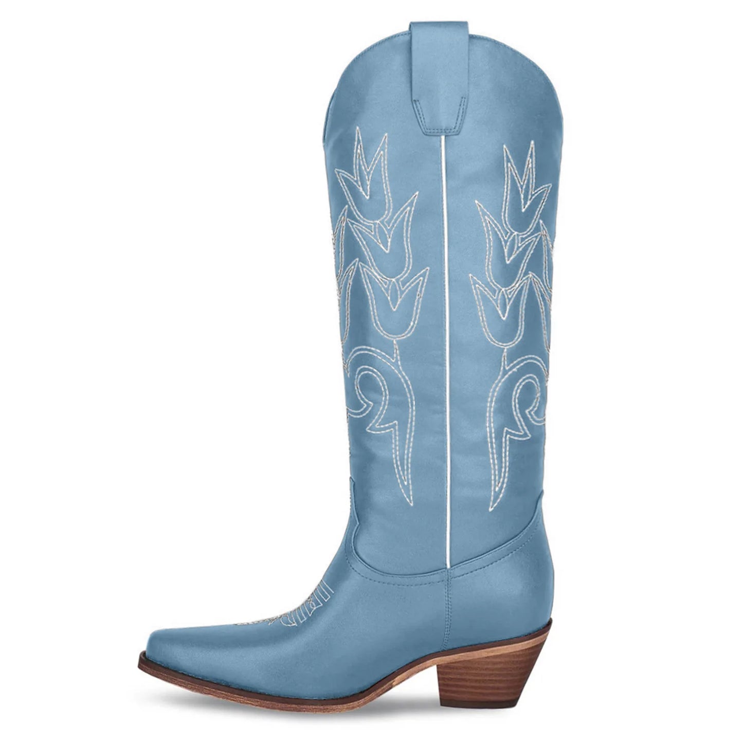 Embroidered Western Knee-High Women's Size Zipper Cowgirl Chunky Heel Platform Boots