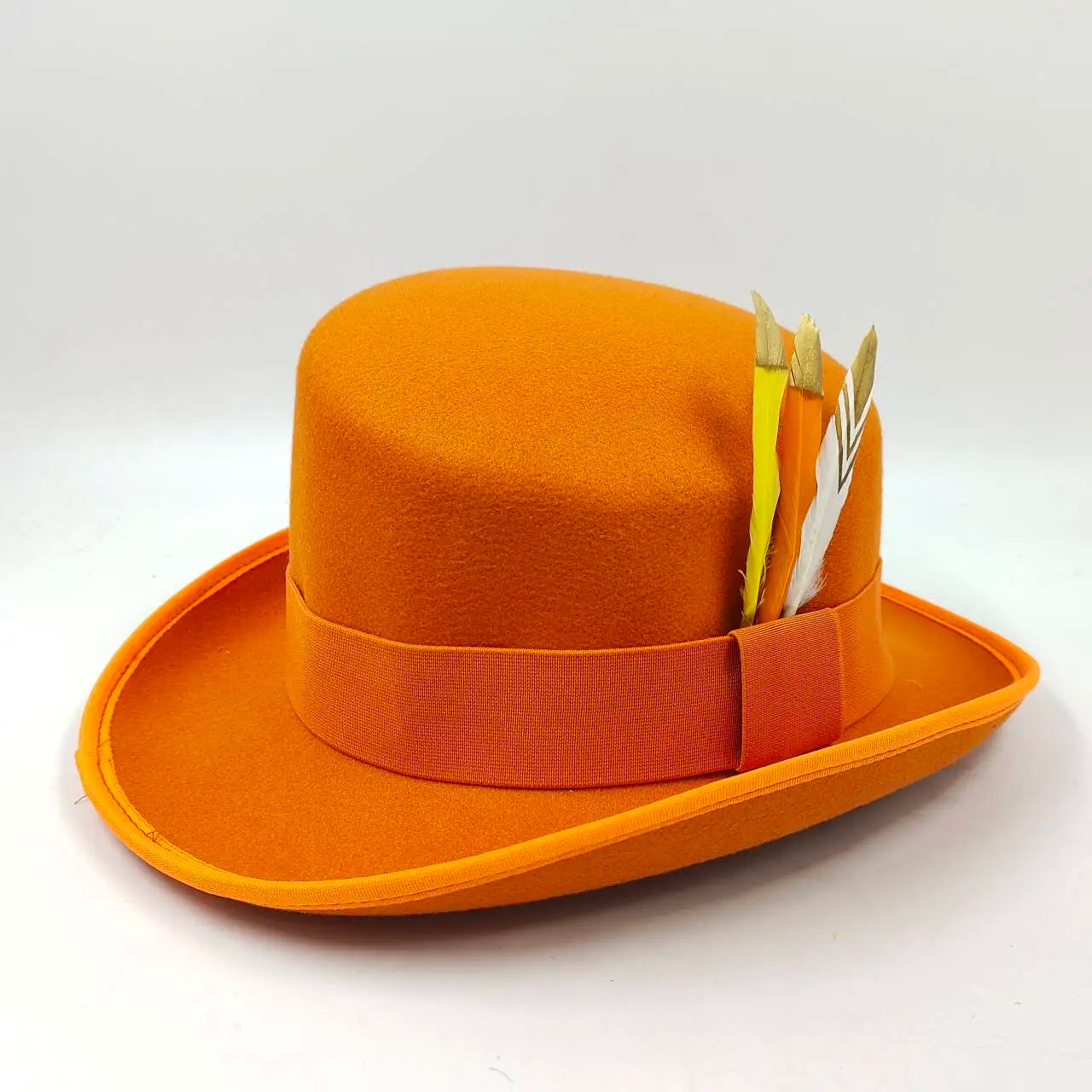 Unisex British High Feather Detail Derby Bowler Fedora Hat