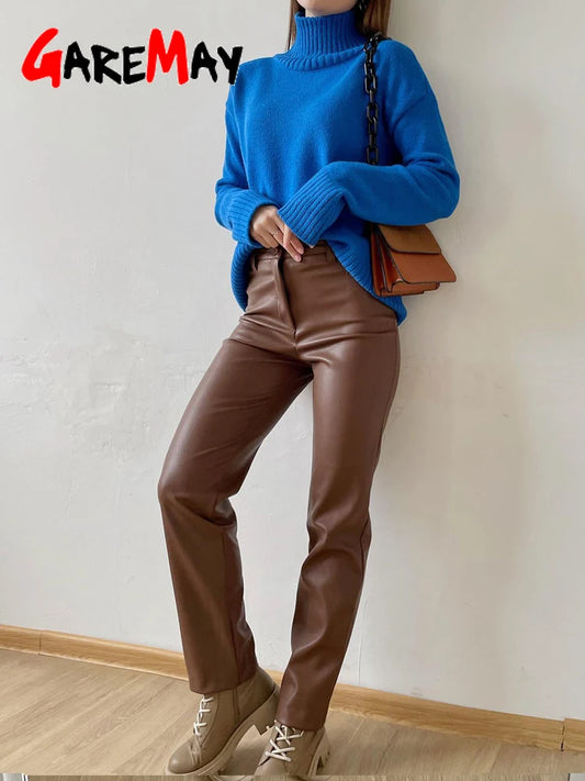 Faux Leather Slim Zipper Classic Pencil Trouser Pants