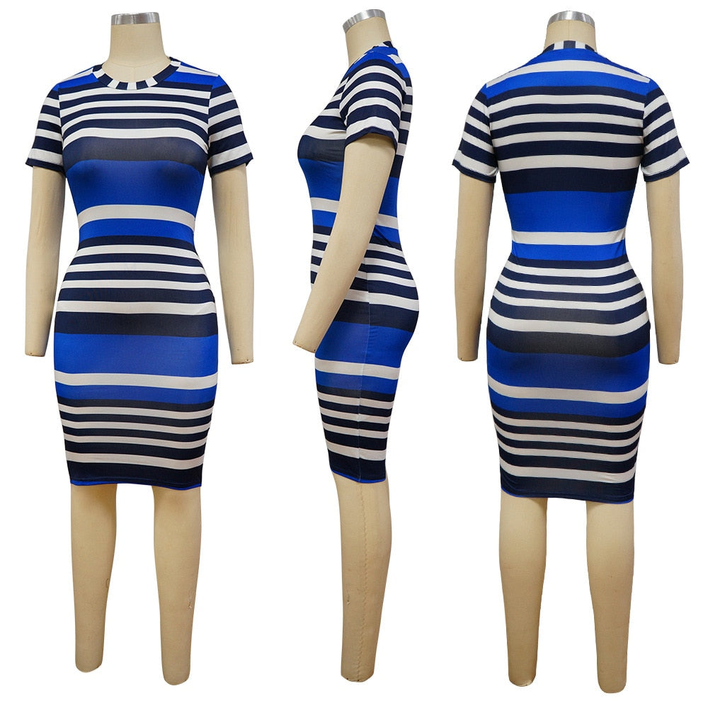 Striped Bodycon O-Neck Dress