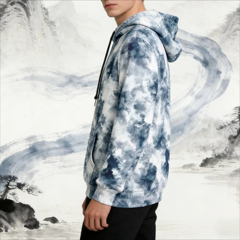 Men's Gradient Tie Dye Streetwear Pocket Oversized Pullover Hoodie Sweatshirt