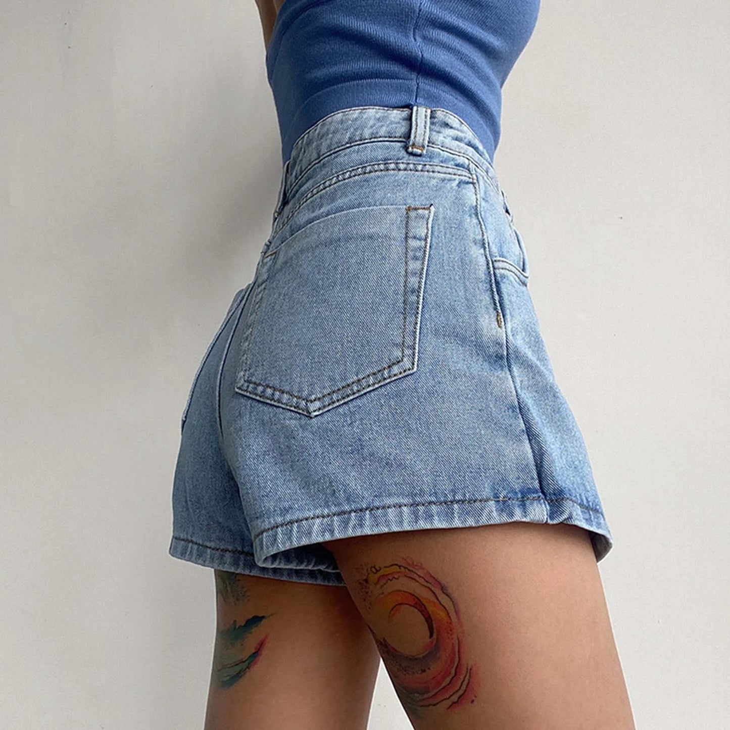 Washed Low Waist Double Layer Denim Jean Skort