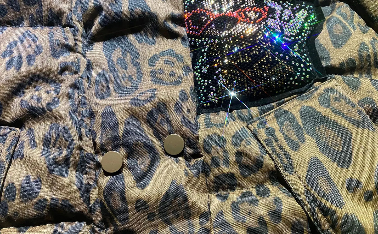 Leopard Rhinestone Hip-Hop Minnie Mouse Print Women's Quilted Cotton Down Hooded Jacket