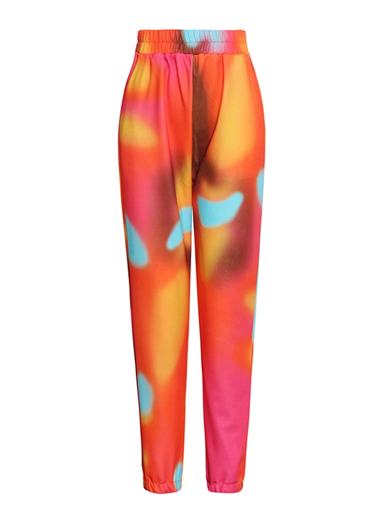 Tie-Dye Notched Collar Double Breasted Long Sleeve Blazer + Harem Pants Women's Suit